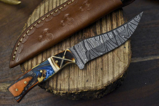 8" Twist Damascus Skinner Knife Mixed Handle Handmade Everyday Carry Blade