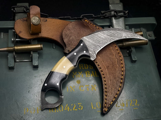 8"damascus karambit Knife Tactical karambit damascus steel with Sheath and Bone Handle