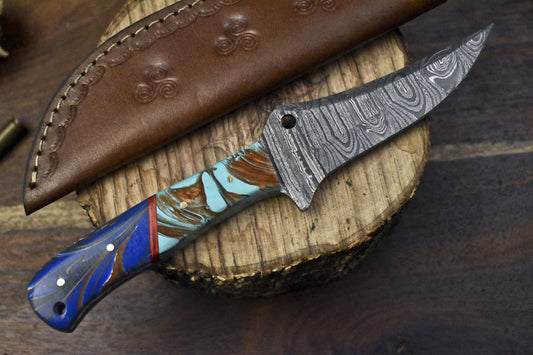 9.0" Twist Damascus Skinner Knife Micarta Handle EDC Hunting Collectible