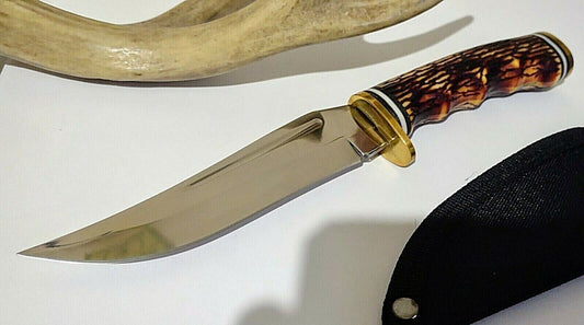 9.25" Stag Handle Bowie Hunting Knife with Sheath