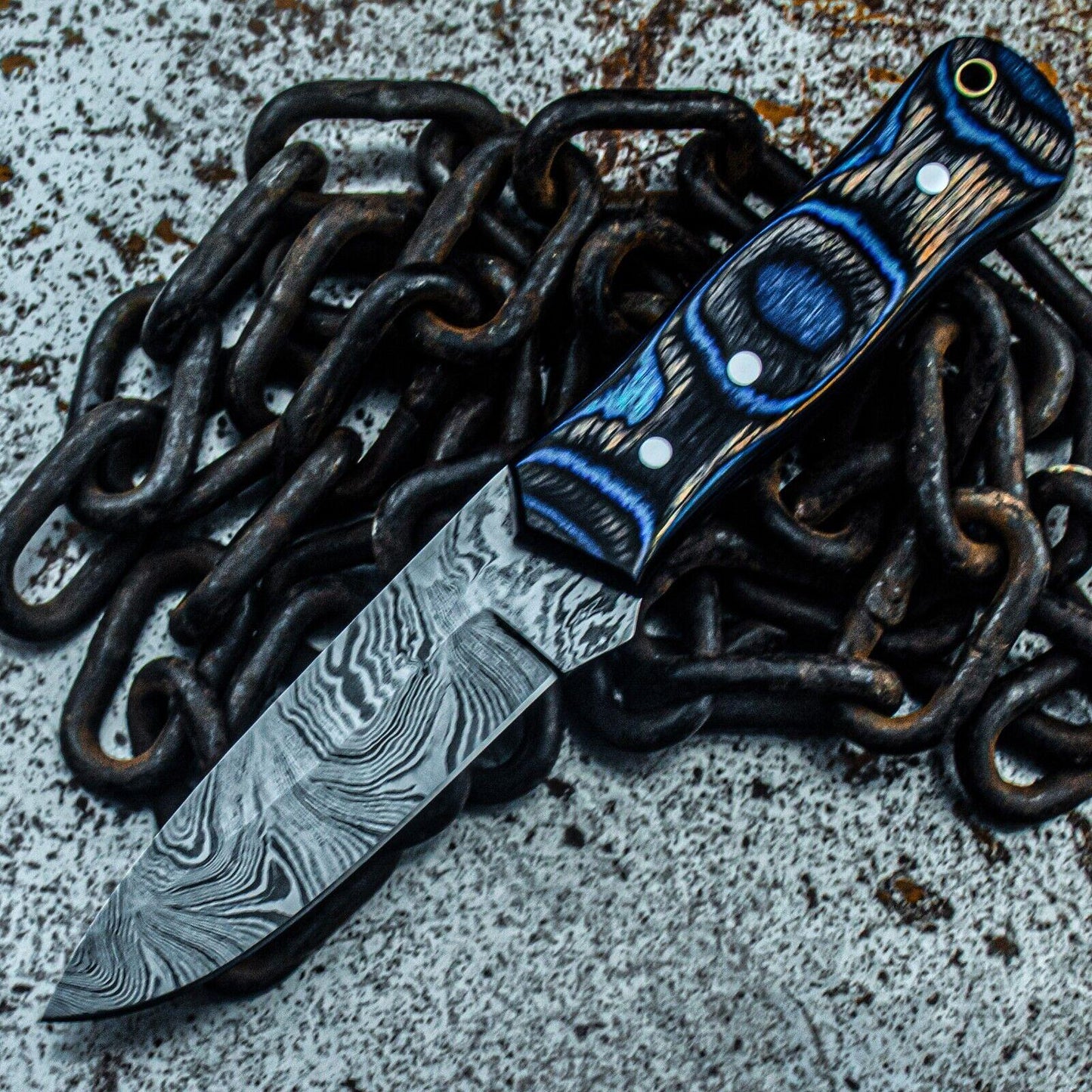 9.5" Custom Damascus Steel Bowie Knife with Wood Handle & Sheath
