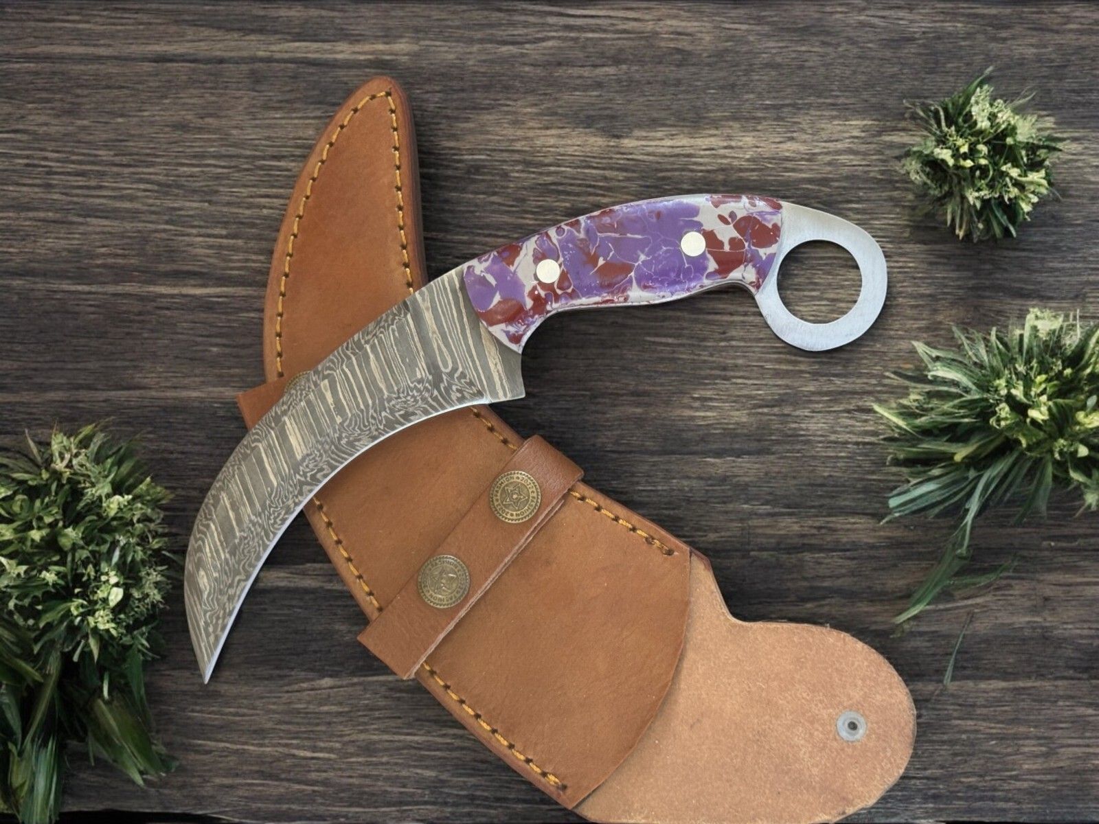 9.5” Damascus Karambit  Handmade Damascus Steel Karambit Knife with Premium Resin Handle