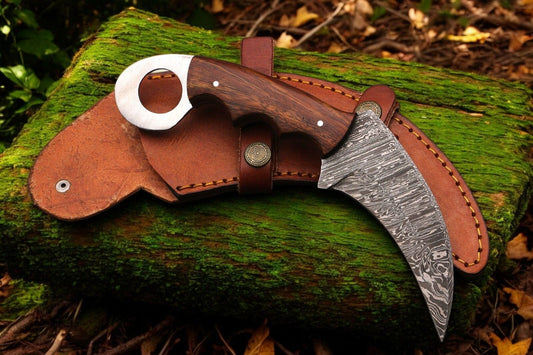 9.5” Damascus Karambit Handmade Damascus Steel Karambit Knife with Rosewood Handle 