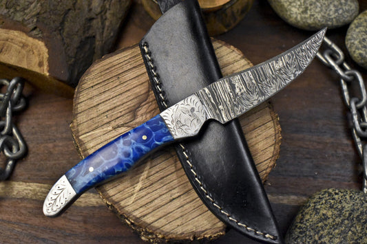 9.5" Hand Forged Skinner Knife Twist Damascus Micarta Handle with Sheath