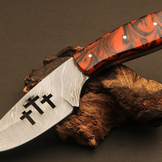 9.5" Hand Forged Twist Damascus Steel Wire Cut Bowie Knife | Resin Handle