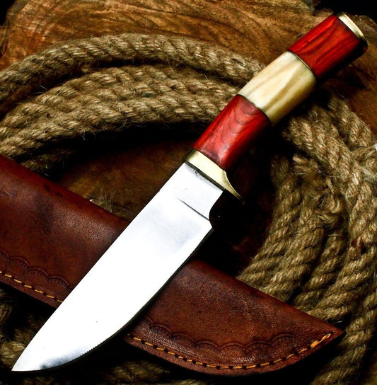 9.5" Handmade D2 Steel Skinner Knife | Hardwood Handle Full Tang Hunting EDC with Sheath
