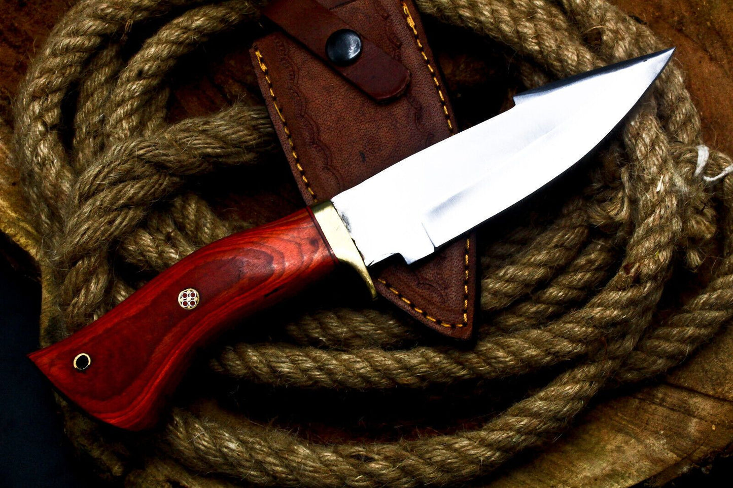9.5" Handmade D2 Steel Skinner Knife | Hardwood Handle Hunting EDC with Sheath