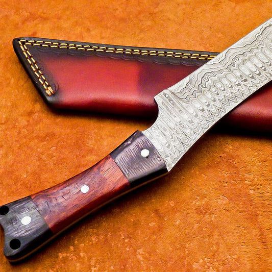 9.5" Handmade Damascus Steel Bowie Knife with Natural Wood Handle