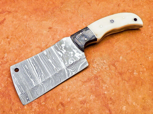 9.5" Handmade Damascus Steel Chef Chopper Cleaver – Camel Bone & Hardwood Handle, 512 Layers
