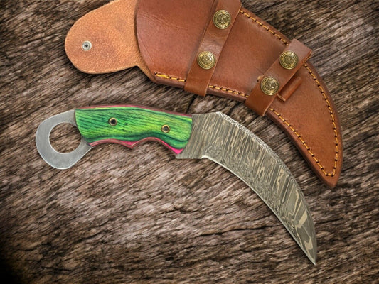 9.5” Handmade Karambit Damascus Steel Knife with Pakka Wood Handle Best Hunting Knife