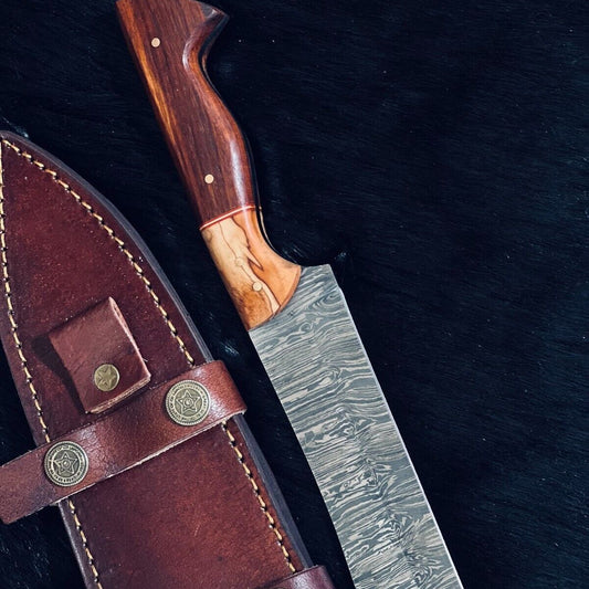 9.5" Twist Damascus Steel Bowie Knife – Camel Bone & Wood Handle