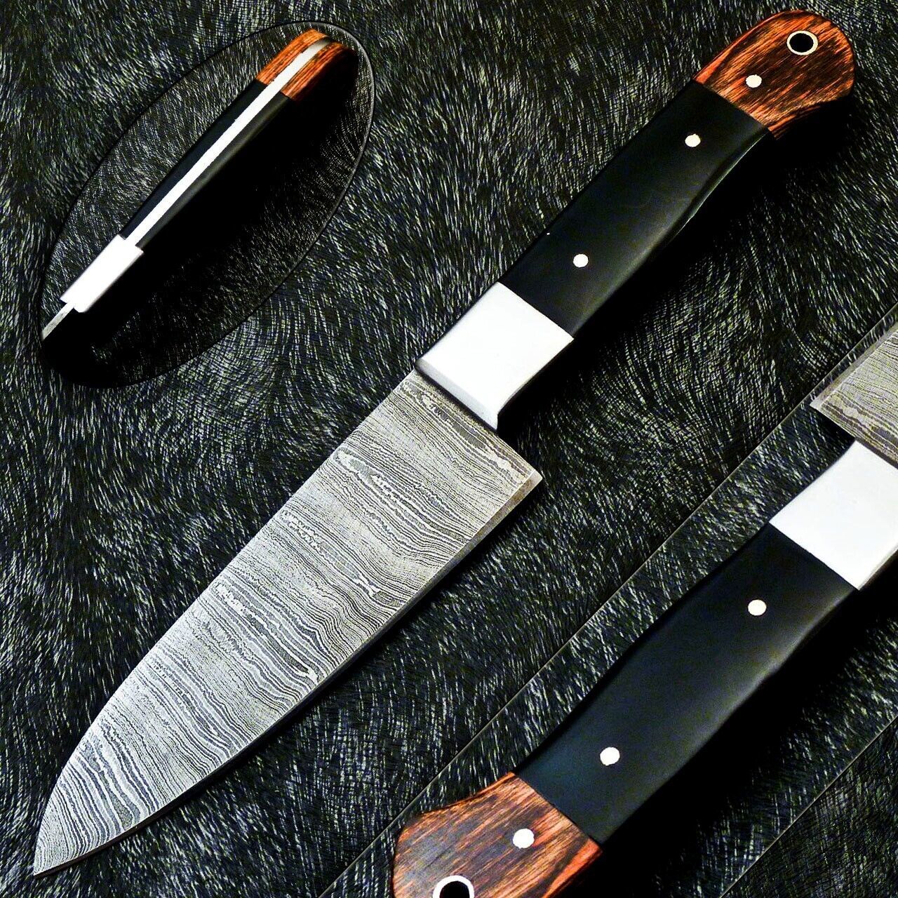9.7" Custom Hand Forged Damascus Steel Chef Kitchen Knife with Bull Horn & Hardwood Handle