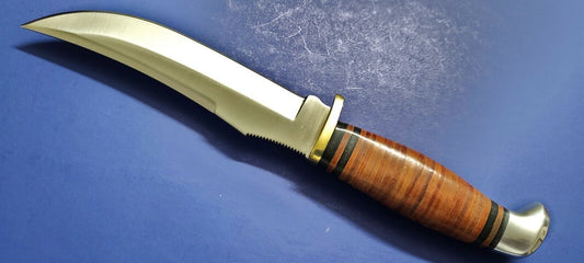 9.875" Large Skinner Knife with 5.625" 440 Stainless Steel Blade & Stacked Leather Handle