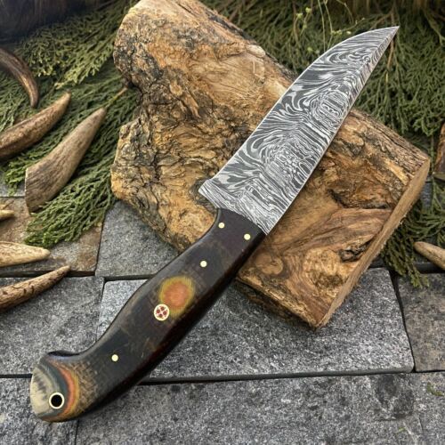 9.8" Custom Damascus Bowie Knife Damascus Steel Knife with Micarta Handle & Sheath