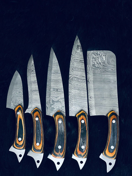 9"-13" Custom Handmade Damascus Steel Chef & Hunting Knife Set