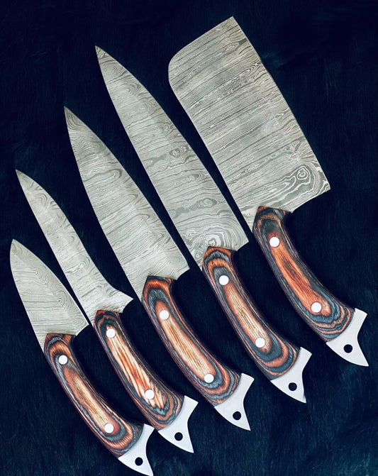 9"-13" Handmade Damascus Steel Knife Set – Chef, Hunting & Camping Knives