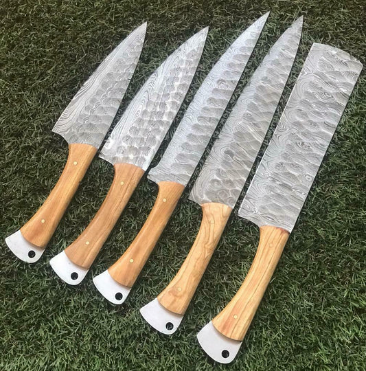 9"–13" Custom Handmade Damascus Steel Chef Knife Set – Forged Twist Pattern with Pakka Wood Handle