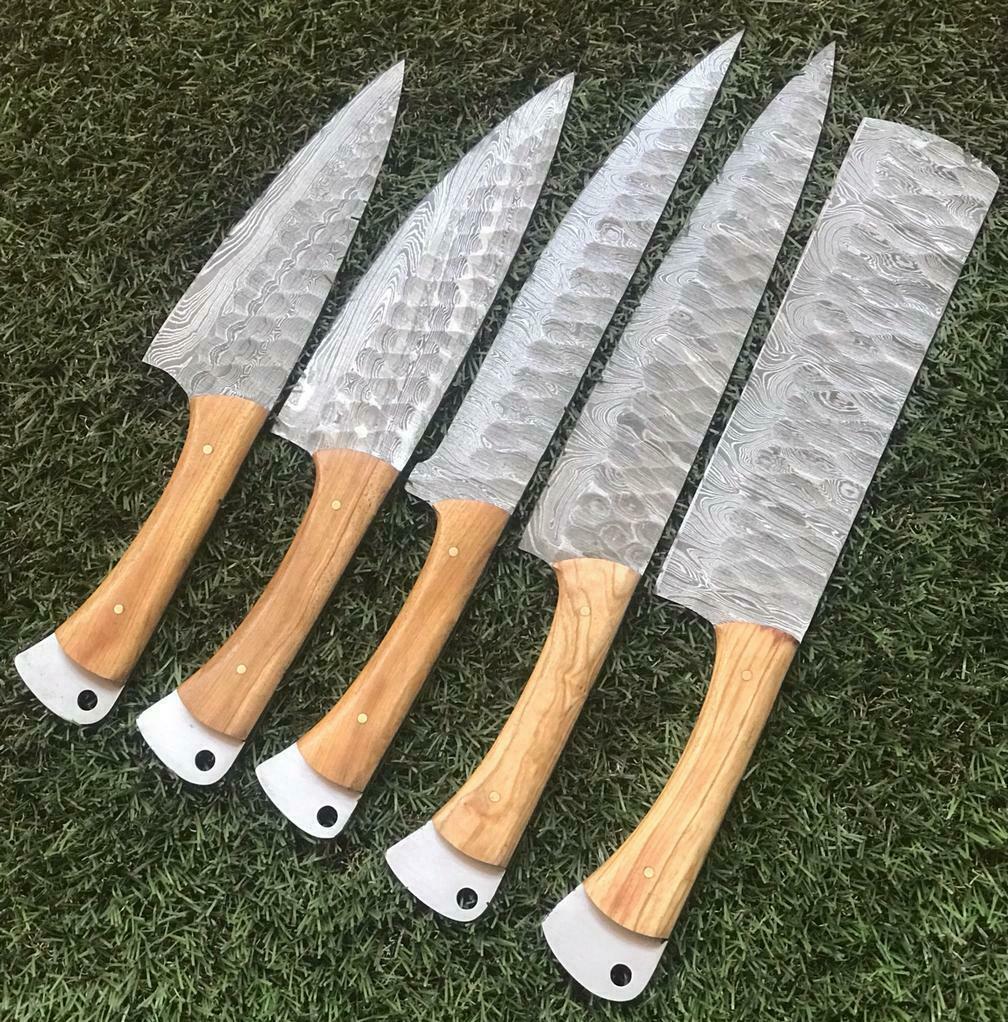 9"–13" Custom Handmade Damascus Steel Chef Knife Set – Forged Twist Pattern with Pakka Wood Handle