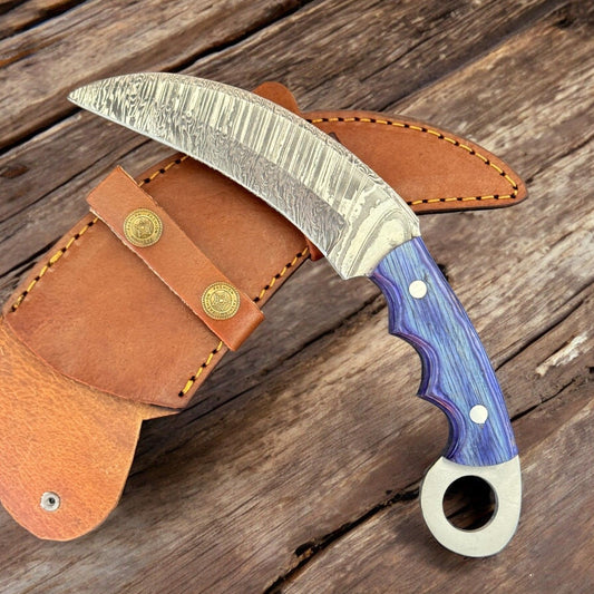 9" Best Damascus Karambit Damascus Steel Hunting Knife With Wood Handle
