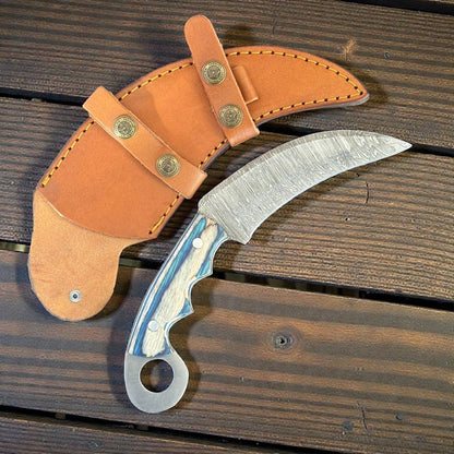 9" Best Damascus Karambit Twist Damascus Steel Karambit Hunting Knife With Wood Handle