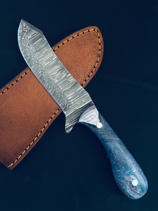 9" Best Damascus Steel Bull Cutter Knife Handmade Bull Cutter Knife with Resin Handle