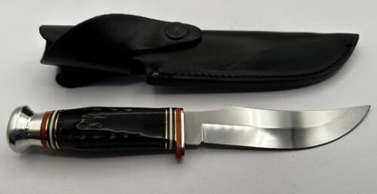 9″ Buffalo Horn Skinner Knife – 5″ Stainless Steel Blade with Leather Sheath