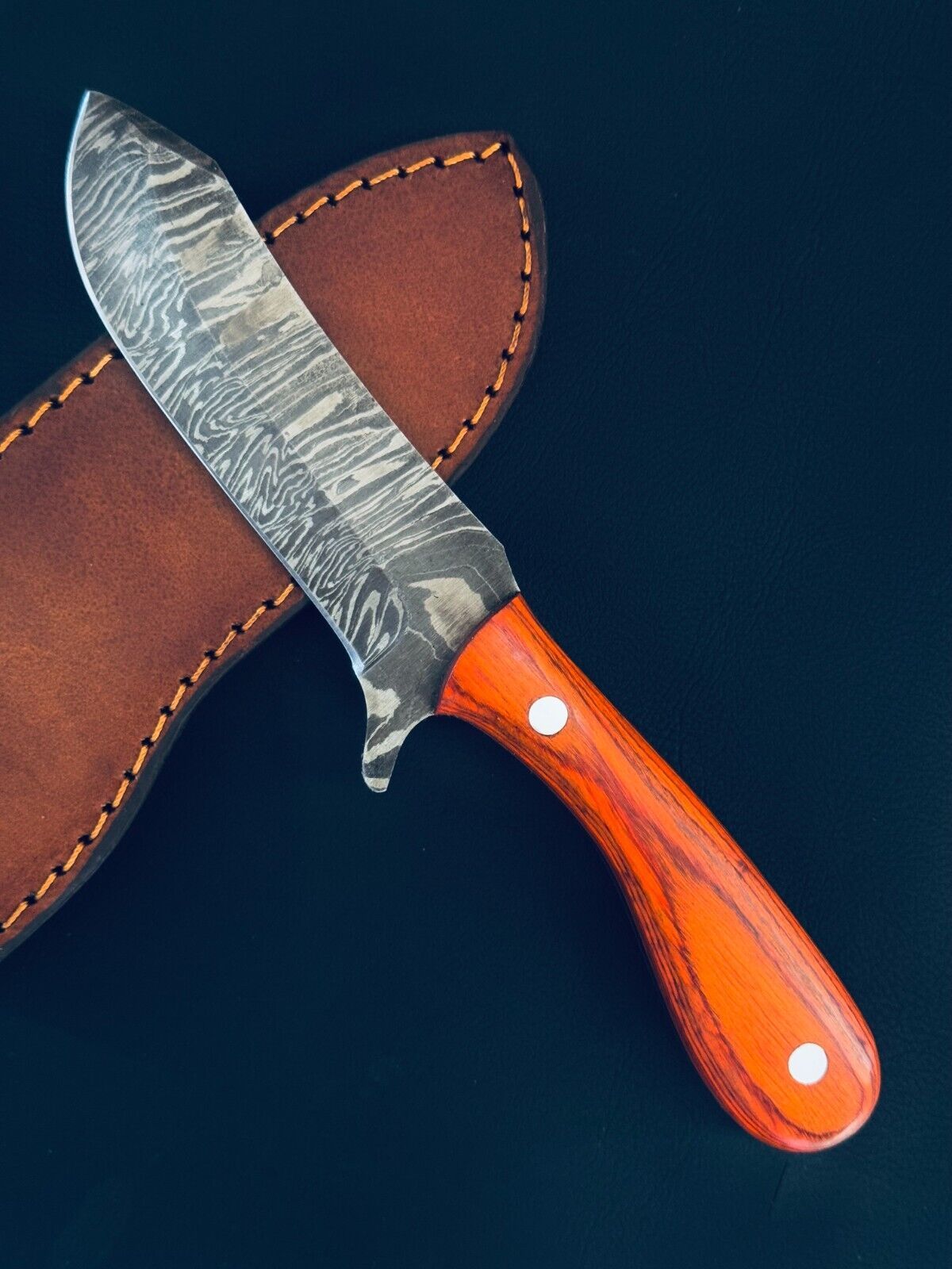 9" Cowboy Best Damascus Steel Bull Cutter Knife Custom Bull Cutter Knife With Wood Handle