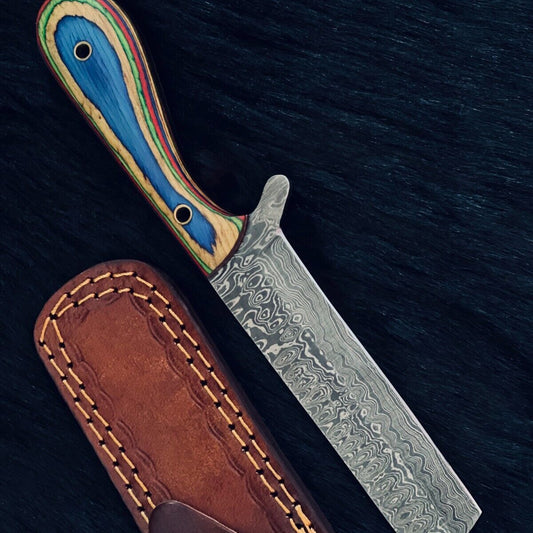 9" Cowboy Bowie Knife – Damascus Steel Blade & Wood Handle