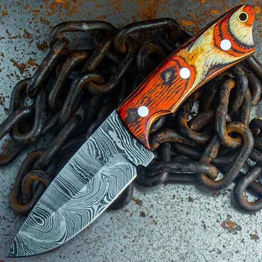 9" Custom Damascus Bowie Knife – Wood Handle 