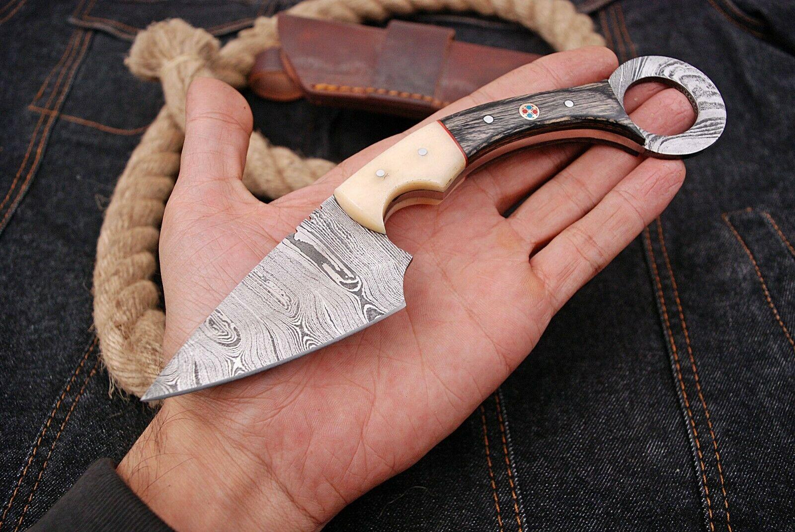 9" Custom Damascus Karambit Damascus Steel Karambit Knife With Wood and Bone Handle