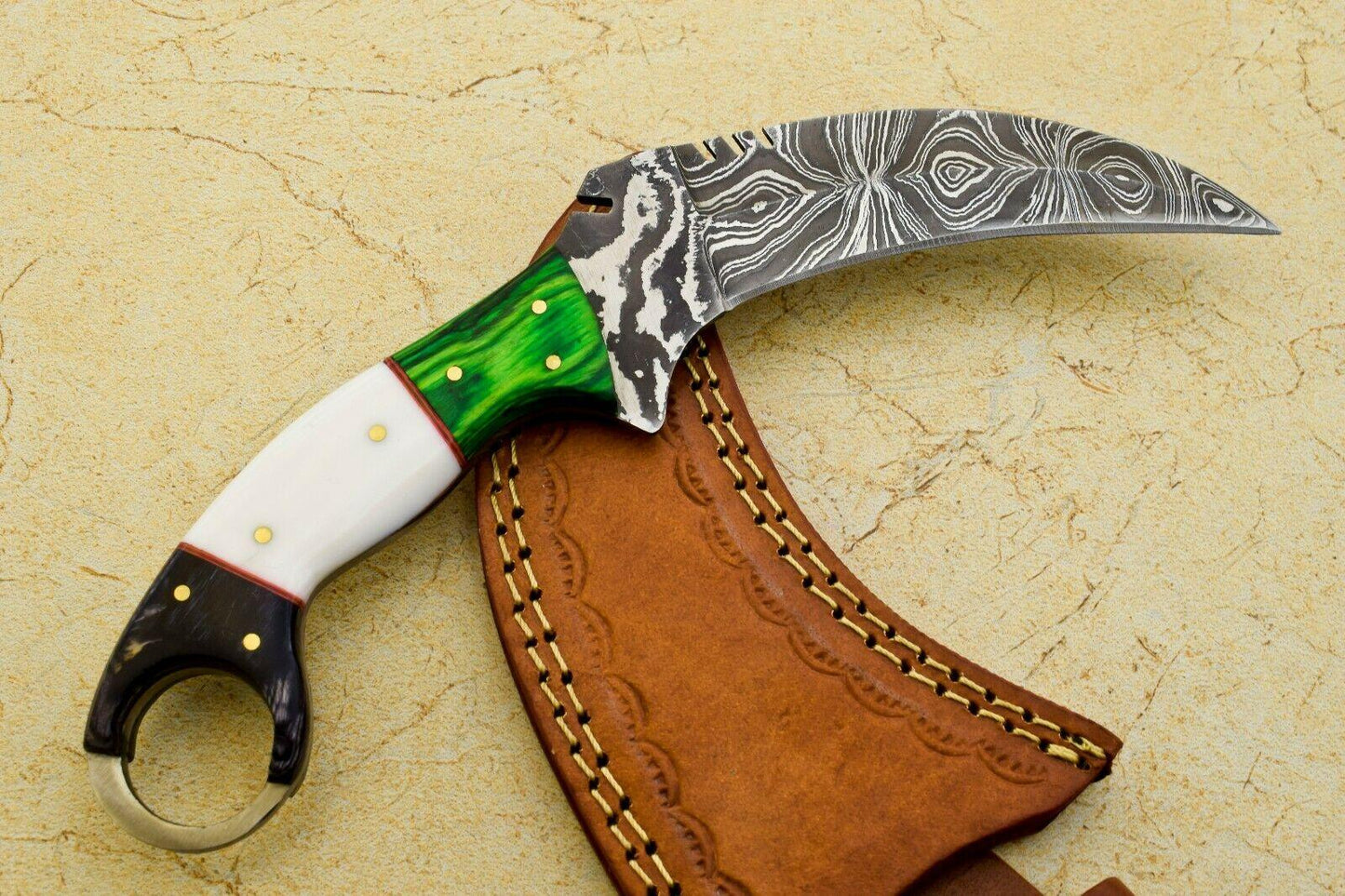 9" Custom Damascus Karambit Knife Karambit Damascus Steel Knife With Wood and Resin Handle