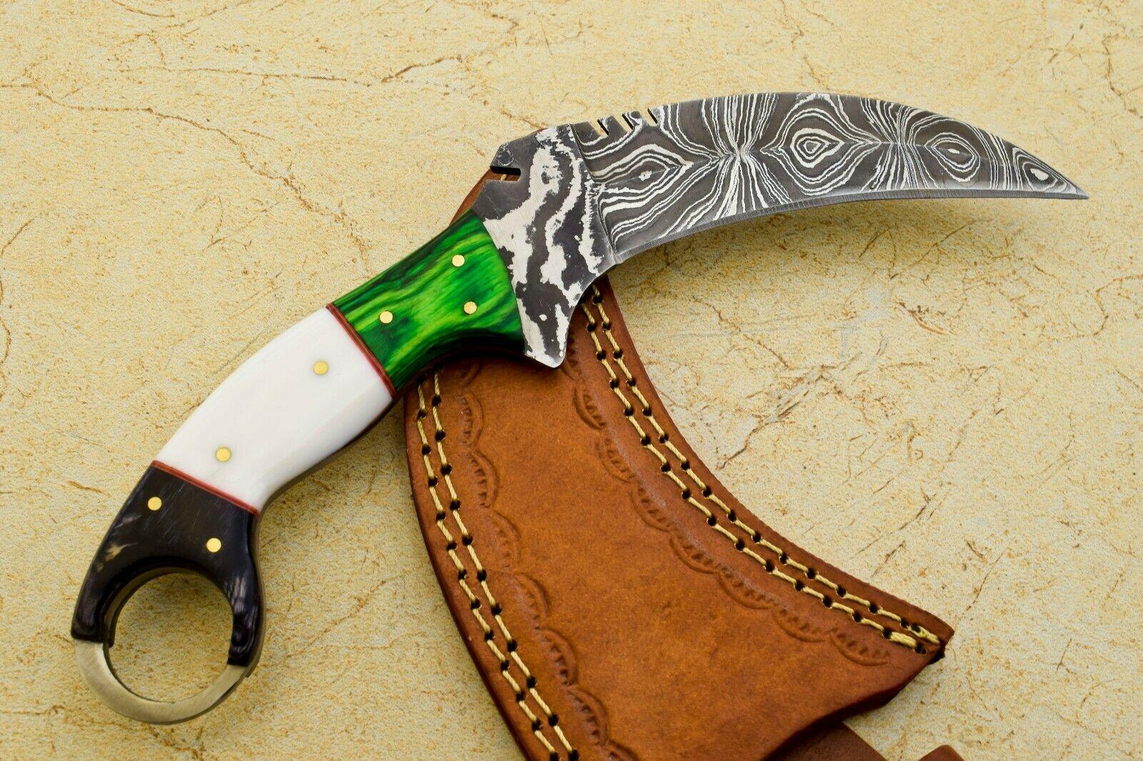 9" Custom Damascus Karambit Knife Karambit Damascus Steel Knife With Wood and Resin Handle