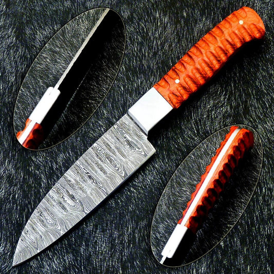 9" Custom Hand Forged Damascus Steel Chef Knife – Handmade Kitchen Knife with Hardwood Handle