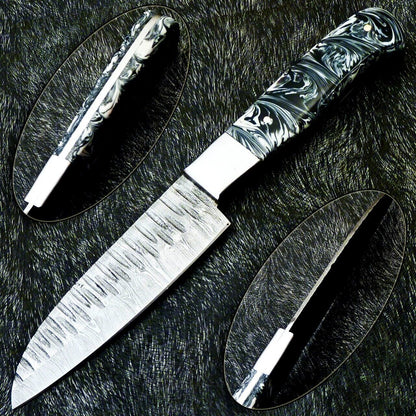 9" Custom Hand Forged Damascus Steel Chef Knife – Handmade Kitchen Knife with Resin Handle