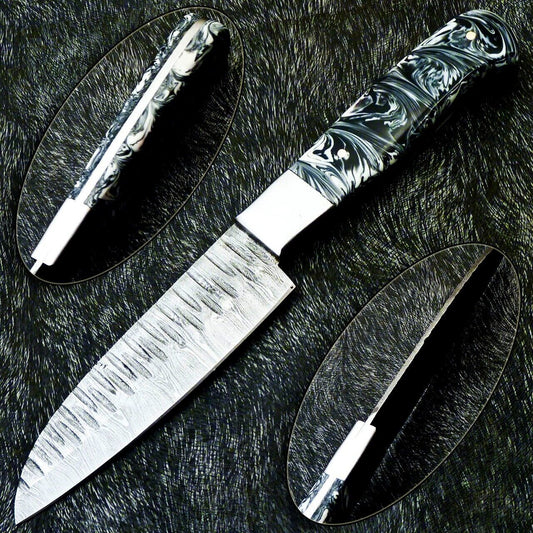 9" Custom Hand Forged Damascus Steel Chef Knife – Handmade Kitchen Knife with Resin Handle