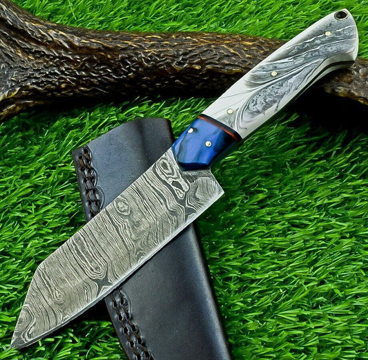 9" Custom Handmade Damascus Bowie Knife – Resin Handle | Full Tang Blade