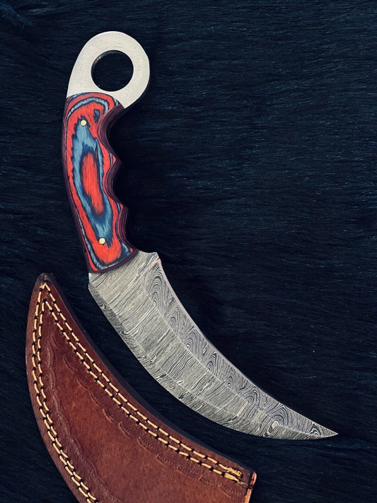 9" Custom Handmade Damascus Karambit Twist Karambit Damascus Steel With Pakkawood Handle