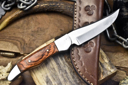 9" Custom Skinner Knife | ATS-34 Steel Blade | Hard Wood Handle with Steel Bolster