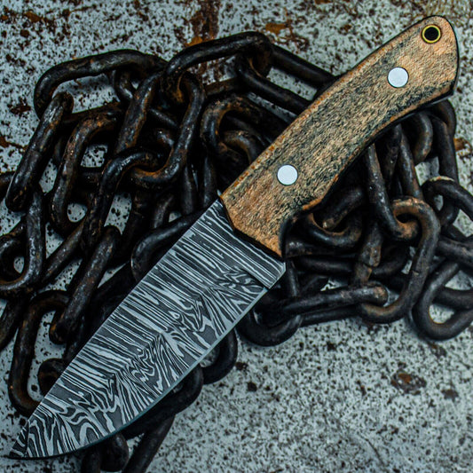 9" Damascus Bowie Knife with Wood Handle – Custom Handmade Hunting Blade