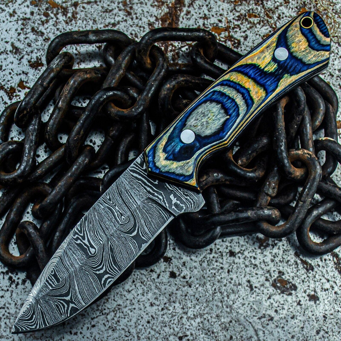  9" Damascus Bowie Knife with Wood Handle – Custom Handmade Tactical Blade