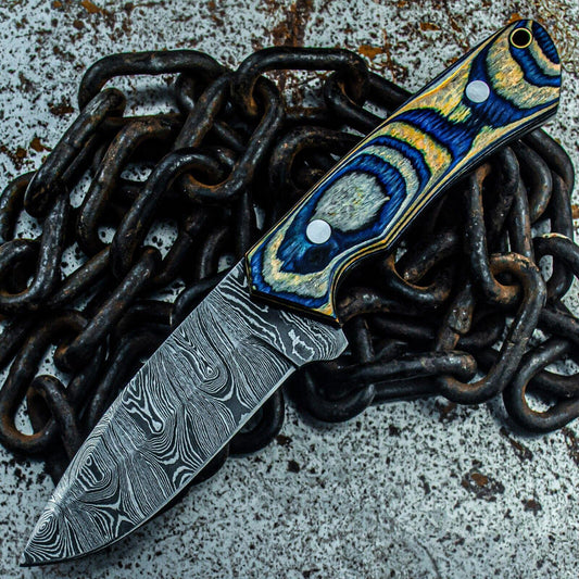  9" Damascus Bowie Knife with Wood Handle – Custom Handmade Tactical Blade