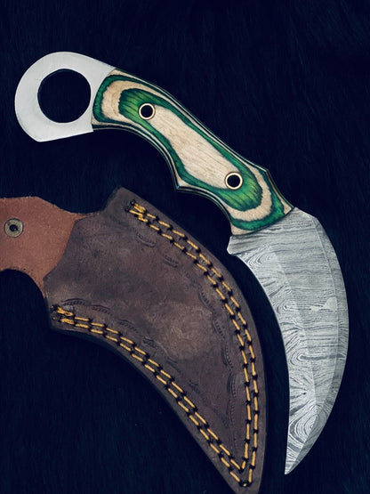 9" Damascus Karambit Knife Handmade Best Karambit Damascus Steel With Wood Handle