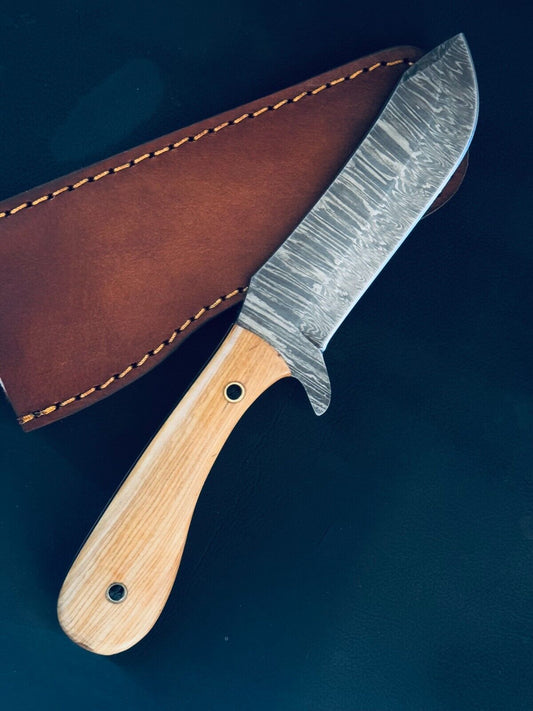 9" Damascus Steel Bull Cutter Knife Best Handmade Bull Cutter Knife with Wood Handle