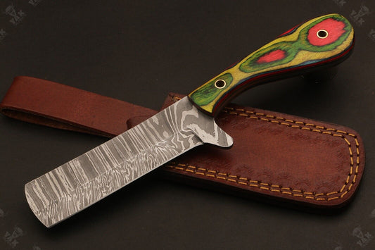 9"Damascus Steel Bull Cutter Knife Custom Cowboy Bull Knife with Wood Handle