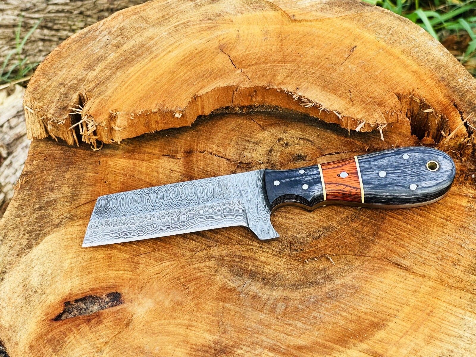 9"Damascus Steel Bull Cutter Knife Custom Handmade Hunting Bull Knife with Wood Handle