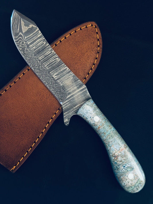 9" Damascus Steel Bull Cutter Knife Handmade Bull Cutter Knife with Resin Handle