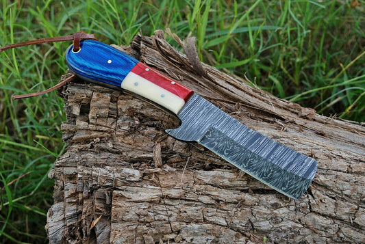 9" Damascus Steel Bull Cutter Knife Handmade Bull Cutter Knife with Wood and Bone Handle