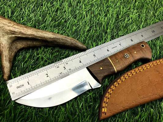 9" Forged Stainless Steel Skinner Knife – Hardwood Handle with Belt Leather Sheath