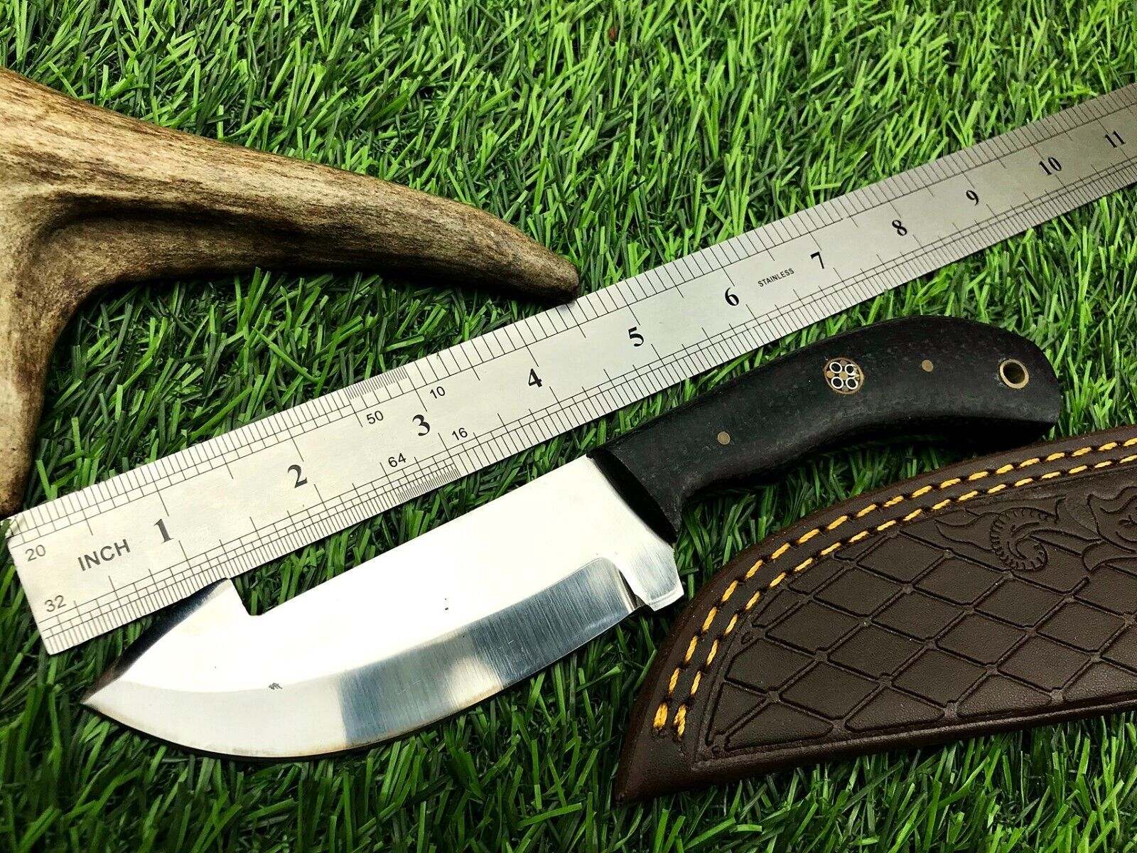 9" Forged Stainless Steel Survival Hunting Knife with Leather Sheath