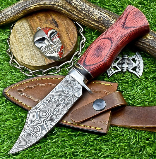 9" Hand Forged Custom Bowie Knife Damascus Steel Knife with Wooden Handle & Sheath